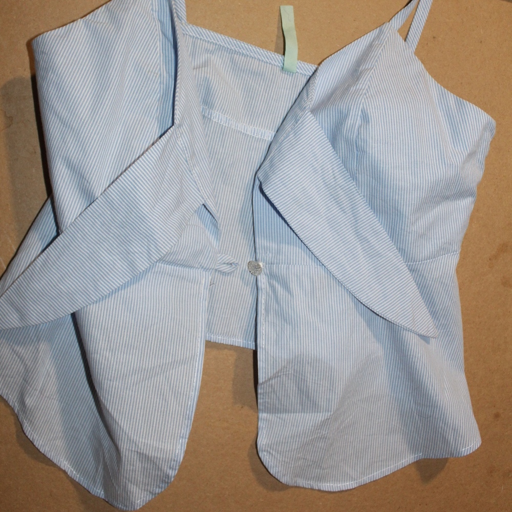 light blue and white pinstripe top